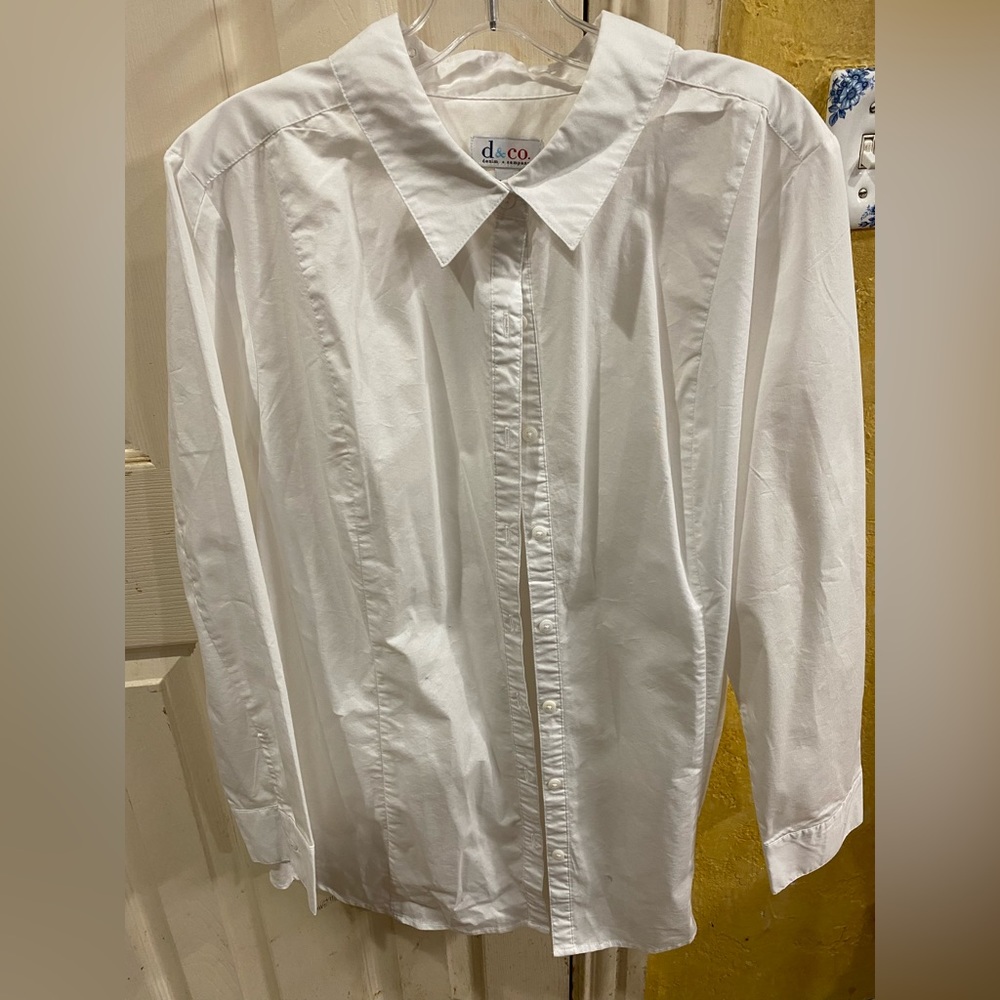 D&Co Denim Company Women’s White Stretch Long Sleeve Button Up Shirt Size XLarge